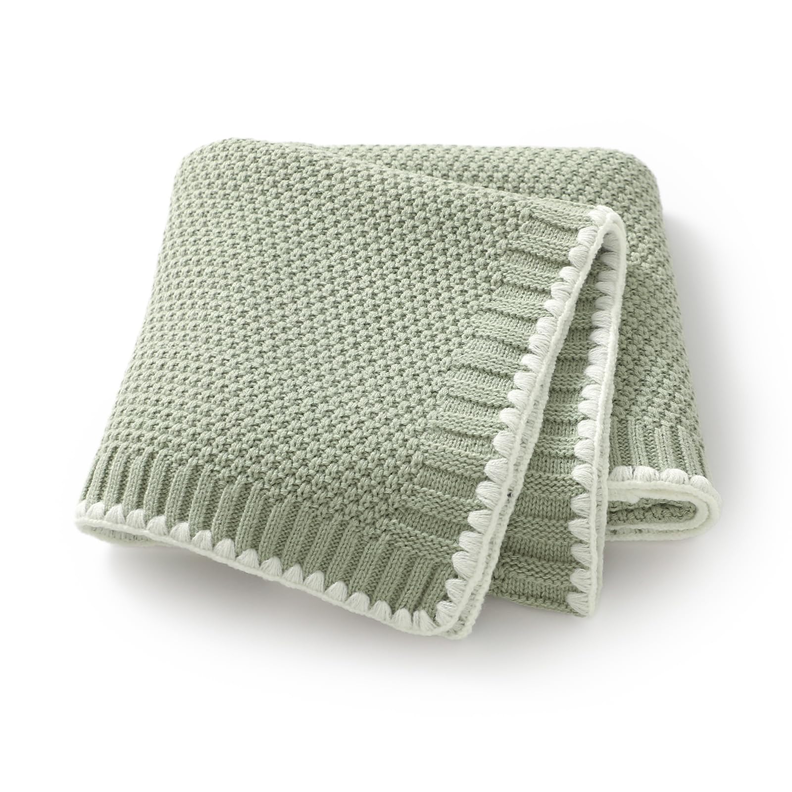 Neiwech Cellular Baby Blanket Knitted Cozy Soft Crib Stroller Receiving Swaddle Blankets for Newborn Boys Girls 100 * 80cm Green
