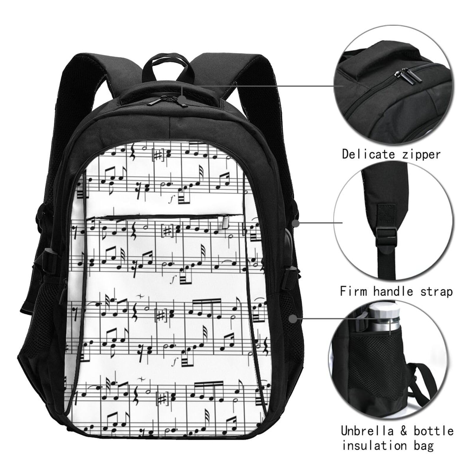 InOmak Musiknoten, Reiserucksack, Freizeitrucksack, Schulrucksack, Laptop-Rucksack für Damen und Herren