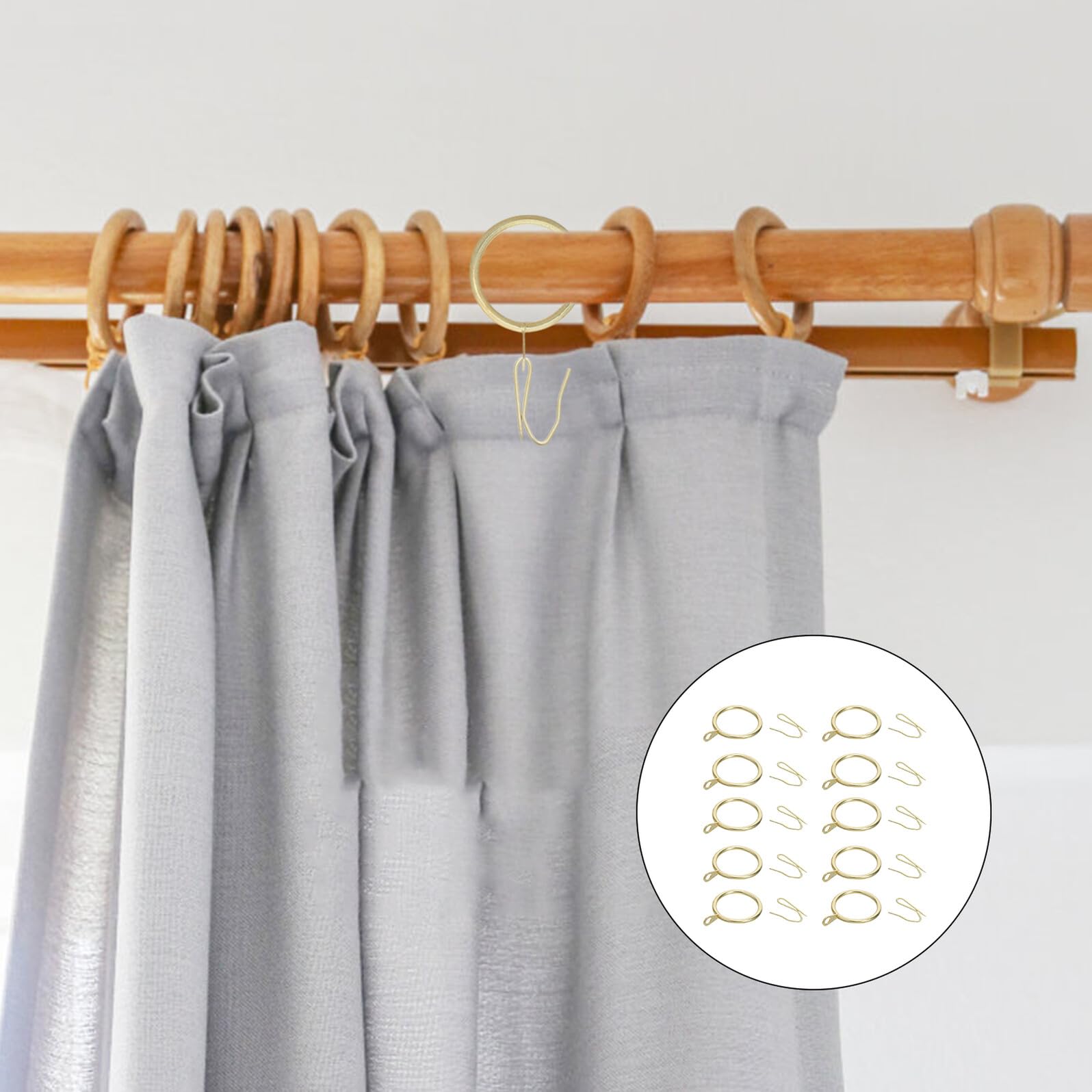 Garneck Anillos Metálicos para Cortinas de Ducha 200 Pcs Dorados con Ojales 30 Mm y Ganchos 20x25 Mm Resistentes para Baño Accesorios Cortinas Bañera