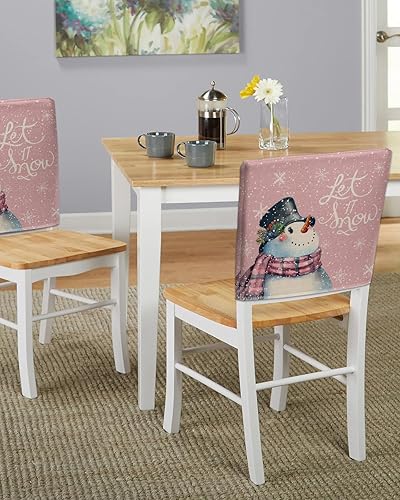 Miniatura 5 de AMZRicher Paquete de 8 fundas de respaldo de silla de Navidad con diseño de muñeco de nieve rosa para sillas de comedor, fundas extraíbles lavables