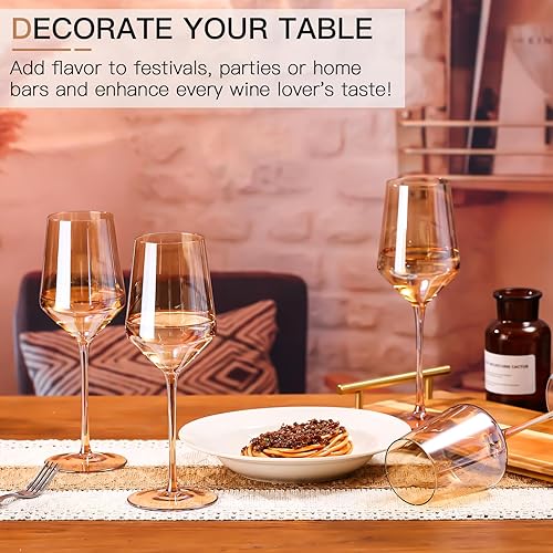 Miniatura 7 de Physkoa Juego de copas de vino ámbar de 6 a 15 onzas sopladas a mano, copas de vino de tallo largo, copas de vino únicas, regalo para bar, fiesta,