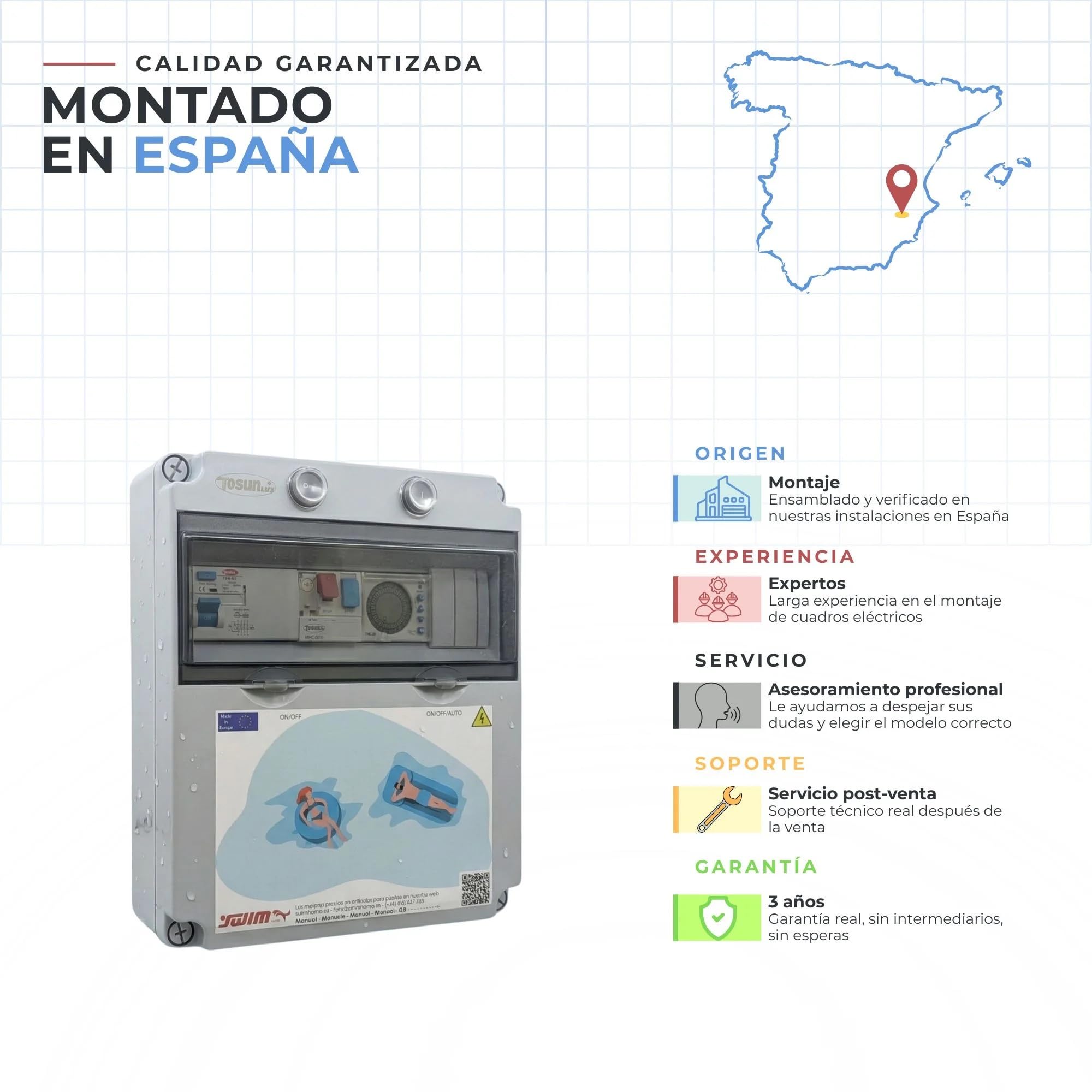 SWIMHOME Cuadro Eléctrico Trifásico para Piscina con Contactor para Motor Integrado (0,5-1 CV (4-6.3A))