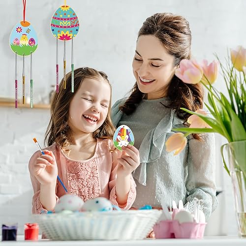 Miniatura 2 de KATOOM Paquete de 9 carillones de viento para niños, kits de manualidades de huevos de Pascua, campanillas de viento, adornos de huevo de madera sin