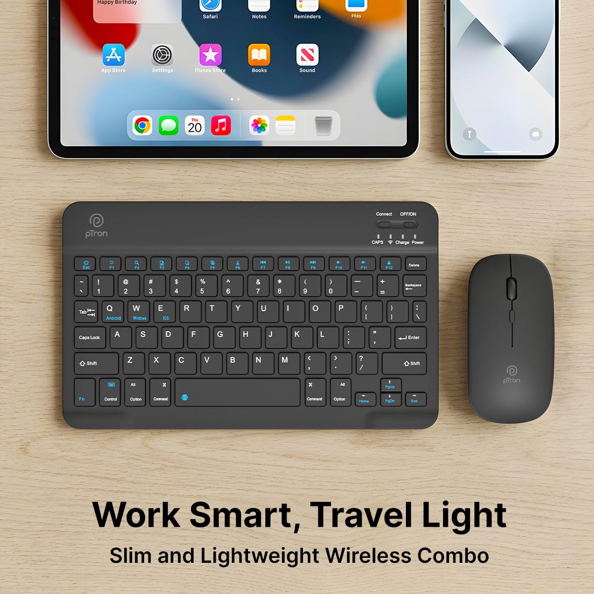 pTron Keyvo KW4 Mini Bluetooth Keyboard & Mouse Combo Set for iPad, Tablets, Smartphones, and Computers, 78 Keys, Ultra-Slim, w/ 1600 DPI Precision Optical Sensor (Black) — Amazon image 9