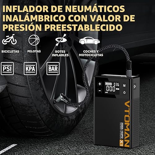 Miniatura 3 de VTOMAN Arrancador de salto X1 con compresor de aire, arrancador de batería de coche (hasta 8.5L de gasolinamotor diesel de 6L) con inflador