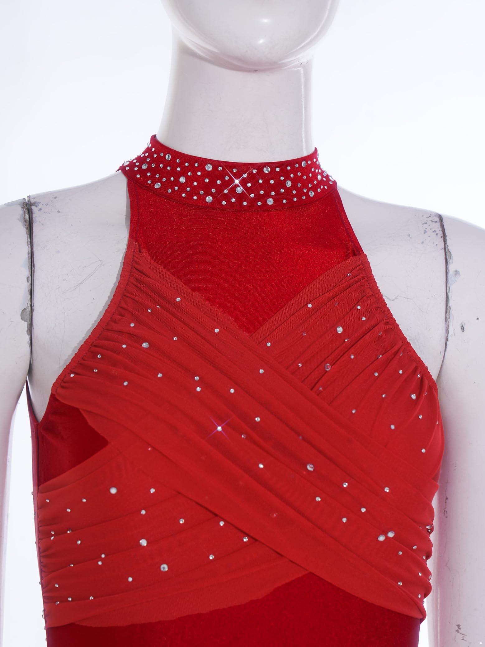 Costume Ginnastica Donna Tutto Corpo Tuta Acrobazia Lungo Senza Maniche Con Strass E Glitter Tuta Ballo Pantalone Largo Jumpsuit Costume Pattinaggio