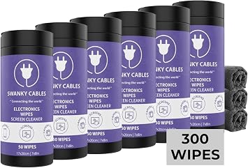 Swanky Cables Screen Cleaner Wipes Electronic Wipes for Screens - Computer Screen Wipes for Lens, Phone, Tv Screen and Monitor Cleaning - Tech Wipes & Microfiber Cloth Canister, 300 Count
