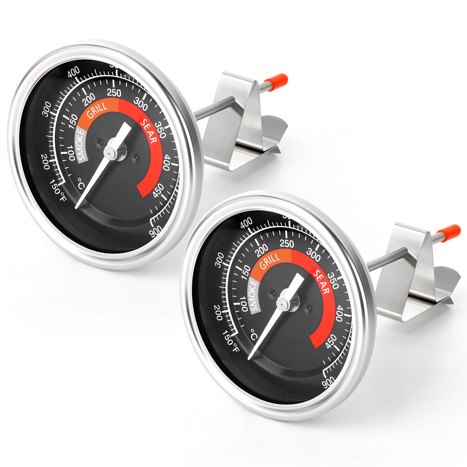 MEANLIN 2PCS Termometro preciso quadrante grande HD da 3,3" e misuratore di temperatura impermeabile per accessori BGE termostato con coperchio a cupola in acciaio inossidabile
