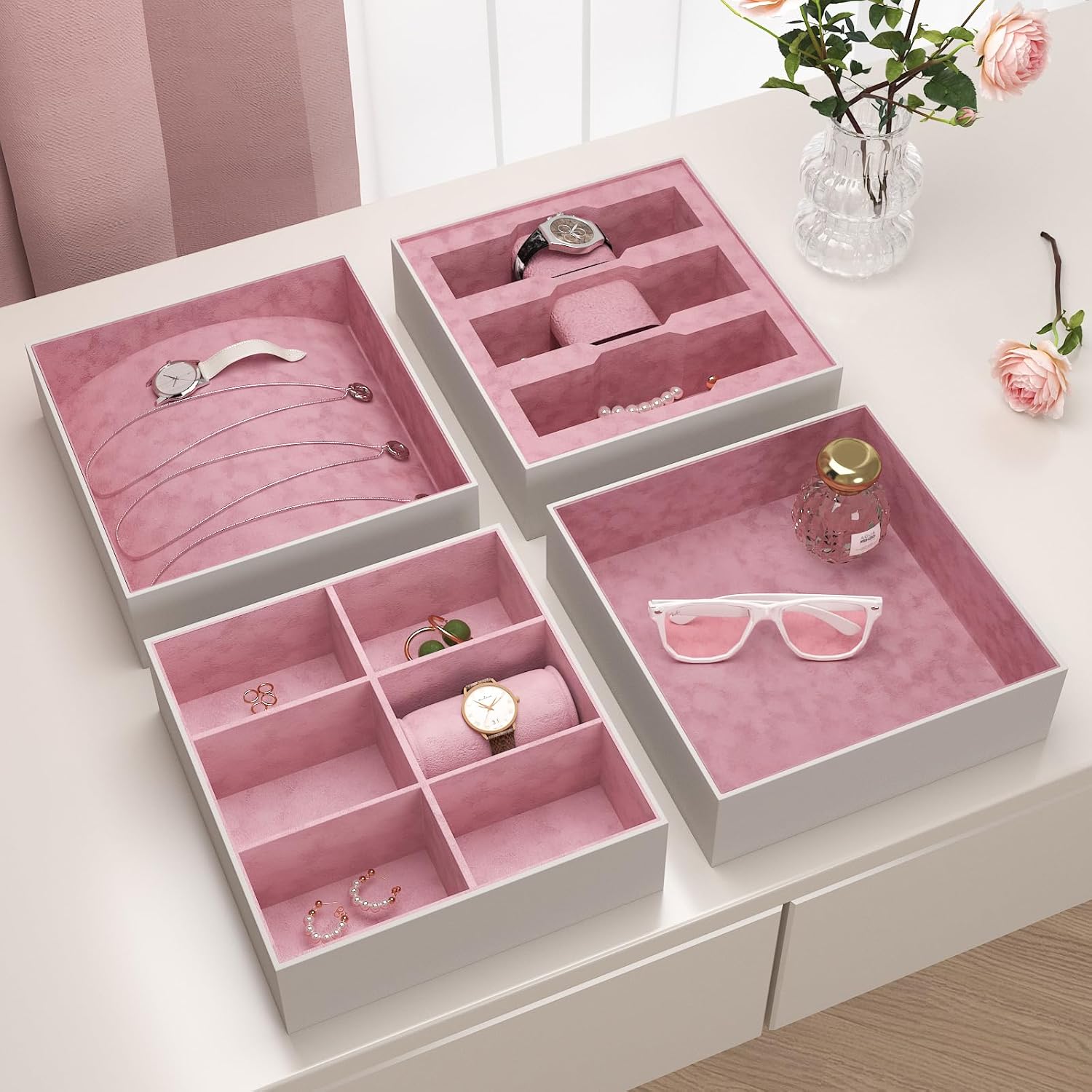 Self Adhesive Velvet Flocking Liner for Jewelry Box Drawer Art Crafts Coral Pink Felt Drawer Liner 15.7"x160" Soft Felt Sheet Peel and Stick Velvet Fabric Wallpaper for Girls Bedroom Cabinet