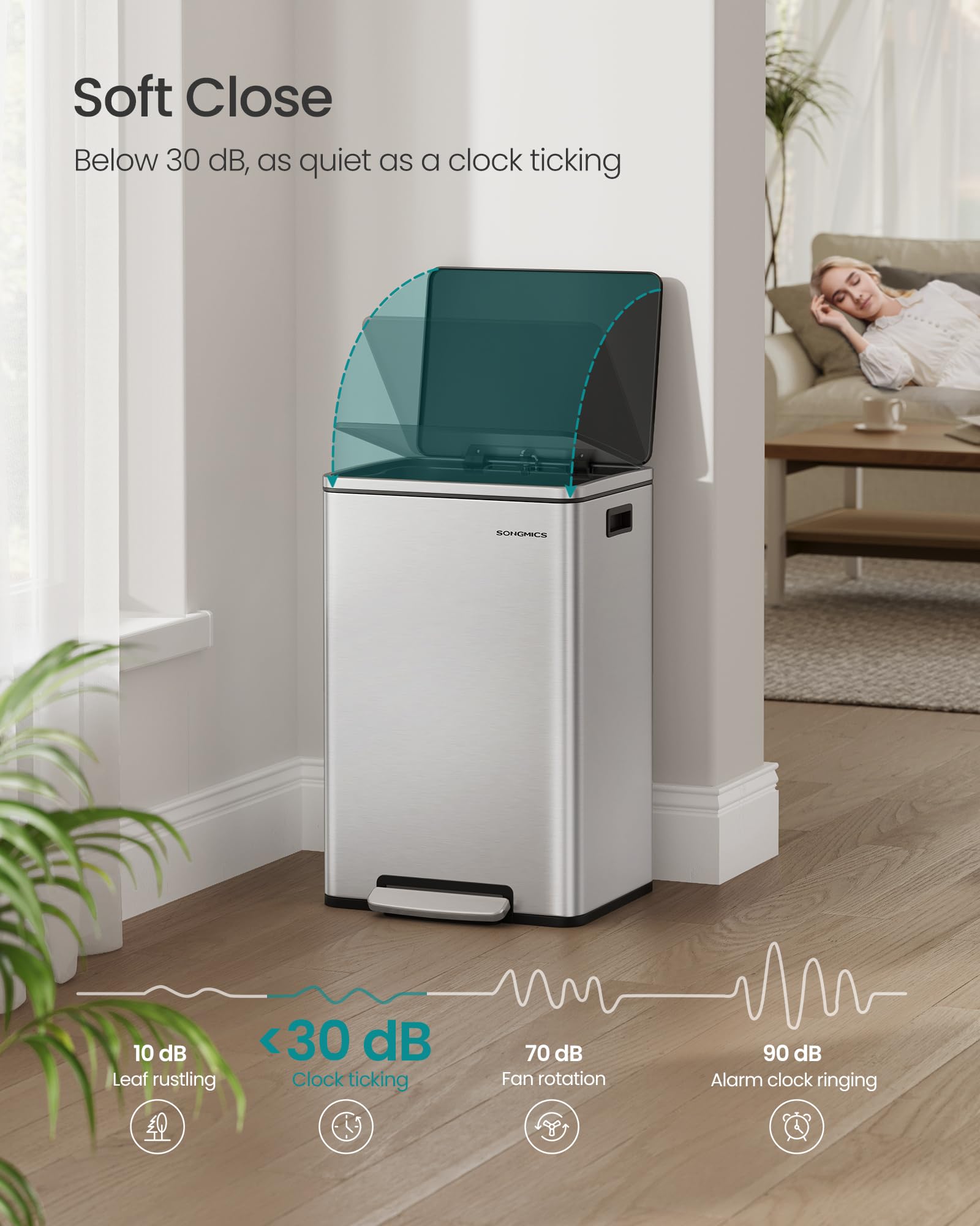 Amazon.com: SONGMICS Trash Can, 13-Gallon Gabbage Can, with 15