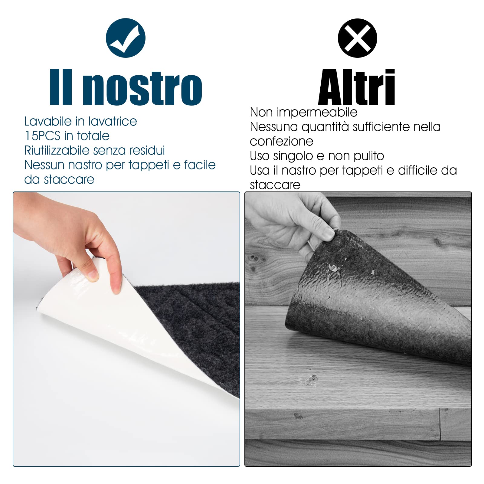 COSTWAY 15 Tappetini Antiscivolo per Scale 76 x 20 cm, Tappeti Antiscivolo per Gradini di Scale di Legno da Interno, Tappetini Impermeabili per Scale per Bambini, Anziani e Animali (Grigio)