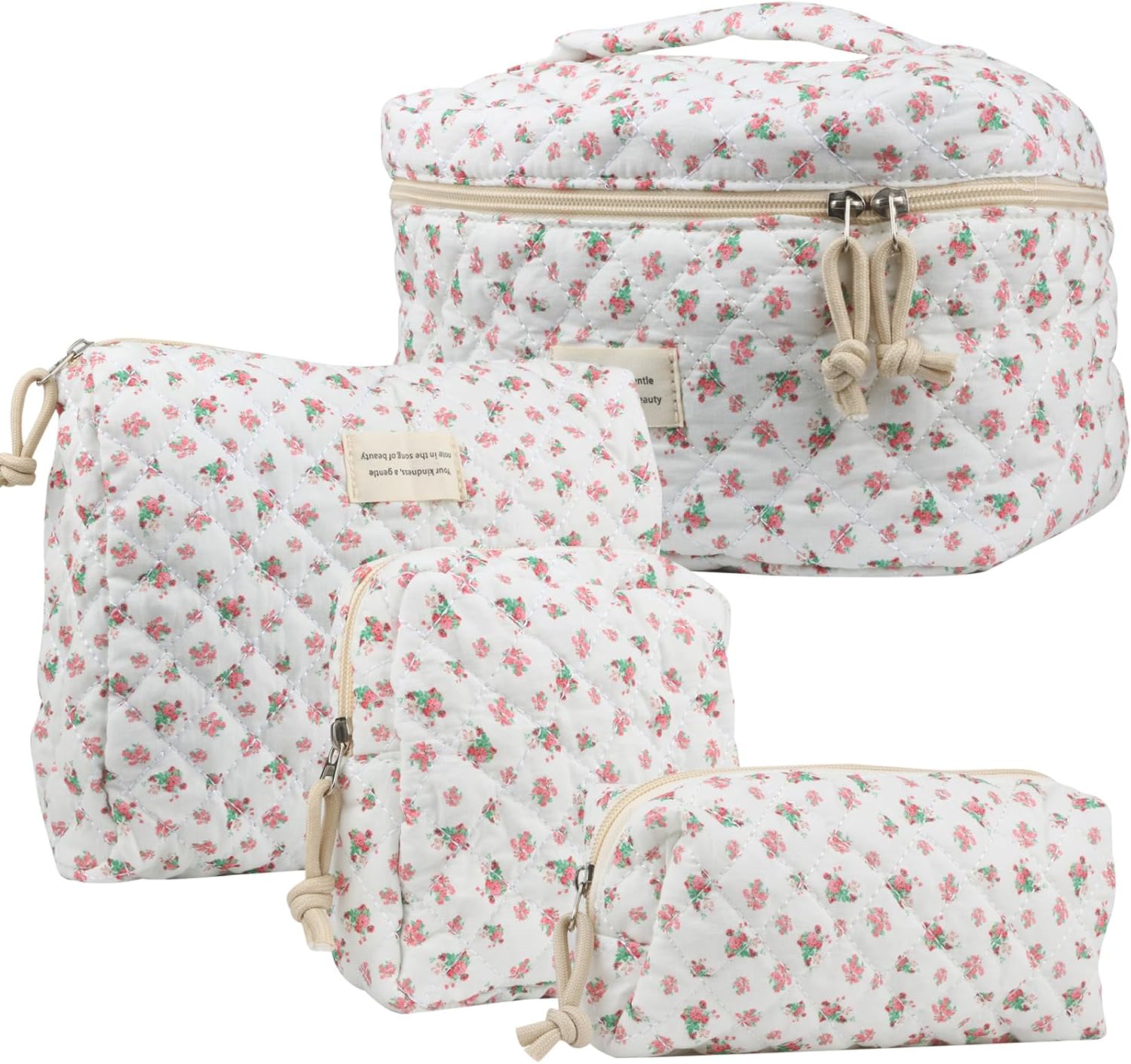 2Pcs Large Capacity Makeup Bag for Women, Cute Portable Quilted Coquette Aesthetic Floral Cosmetic Bag, Organizer Storage Travel Toiletry Bag (0091-Navy Blue)