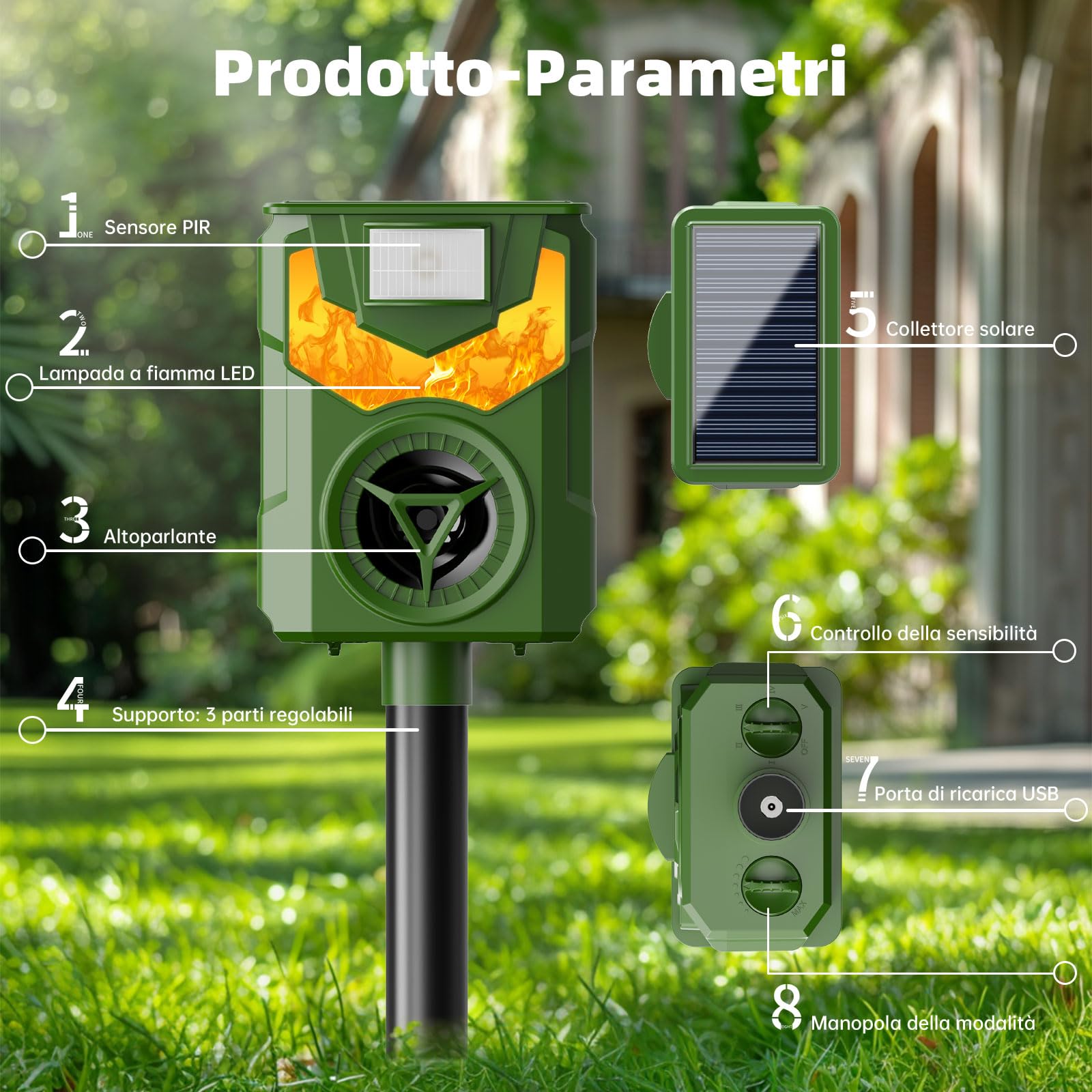 Repellente per Gatti, Dissuasore per Gatti per Giardini, Dissuasori per Piccioni Ultrasonico Solare con Luci Lampeggianti, IP44 Impermeabile per Gatti, Cani, Piccioni, Ratti e Volpi