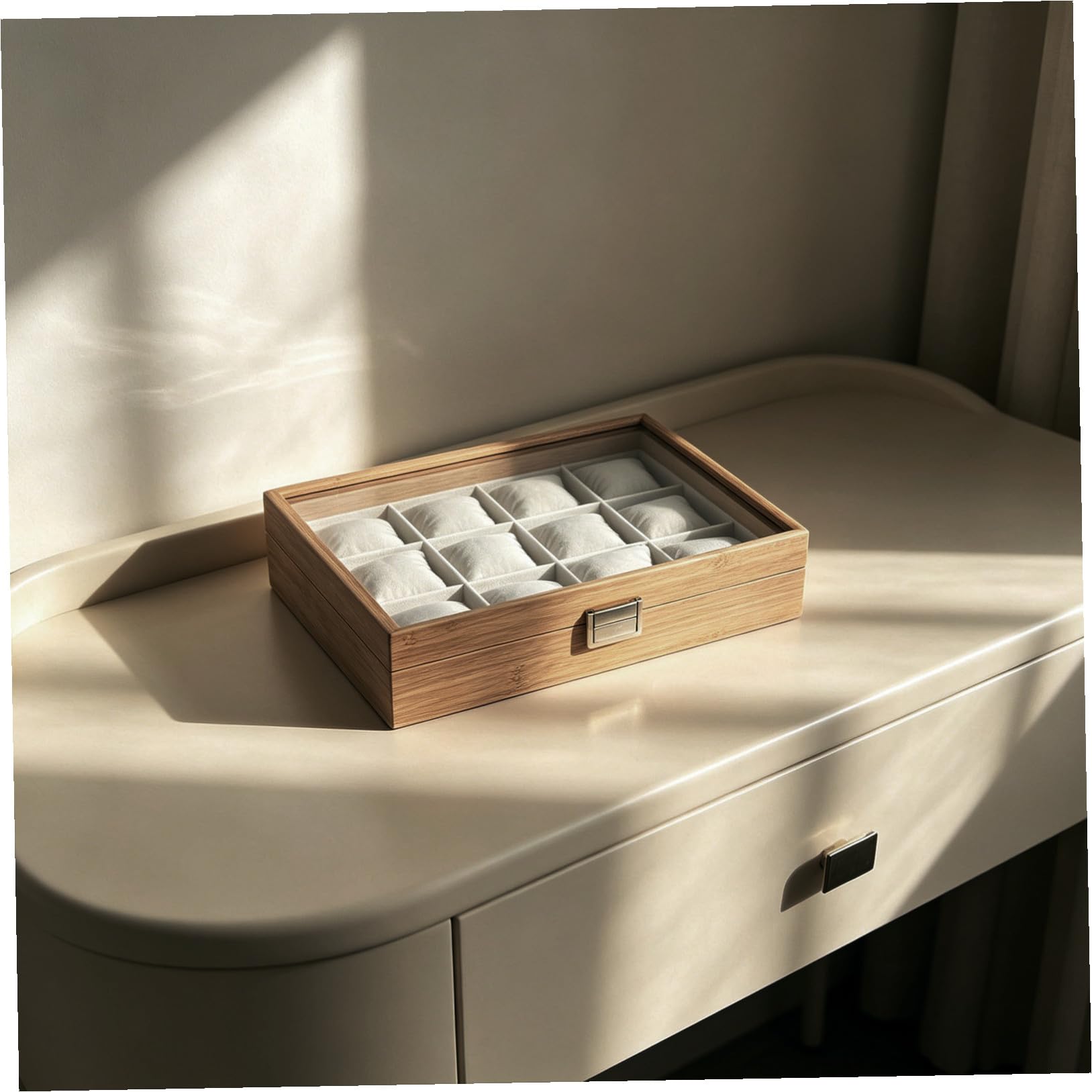 OUNONA Caja Organizadora para Guardar Relojes con 12 Compartimentos de Madera de Relojes y Almohadillas Removibles y Anillos en Decoración de Hogar