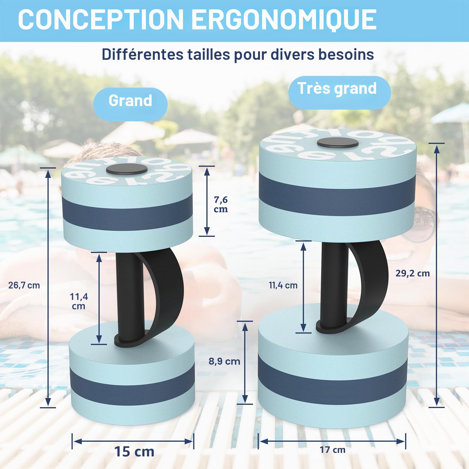 Sportneer Lot d'haltères en mousse EVA pour l'aquagym et l'aquafitness, appareils d'aquagym et accessoires pour un entraînement efficace de l'eau