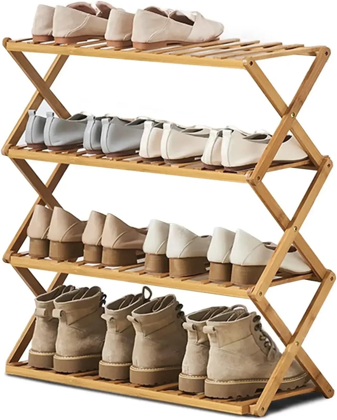 Étagère à chaussures 6 niveaux en bambou pliable meuble de rangement