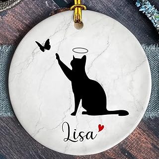 Personalized Cat Loss Ornament - 2023 Red Heart with Angel Ring, Cat Memorial, Custom Cat Sympathy Gift, Cat Condolence Gift, Pet in Memory Keepsakes, Remembrance Gifts for Pet