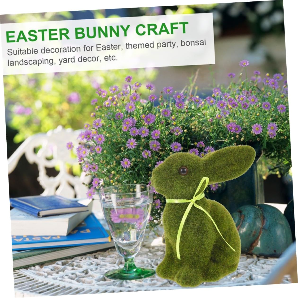 4pezzi Conigli Floccati Decorativi per Pasqua Statuine Verdi Medie Ornamentali per Giardino e Casa Realistici e Vivaci per Festa e Arredo Primaverile