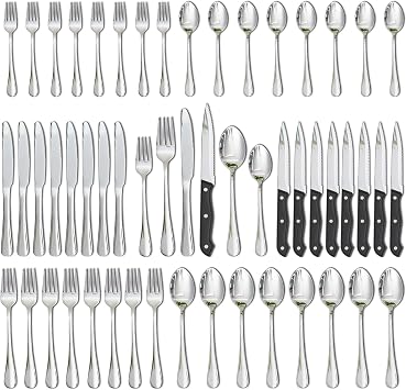 Astercook Silverware Set 48-Piece Flatware with Steak Knives Food-Grade Stainless Steel Cutlery for 8 Mirror Polished Utensils Set Include Spoons and Forks for Home Kitchen Restaurant