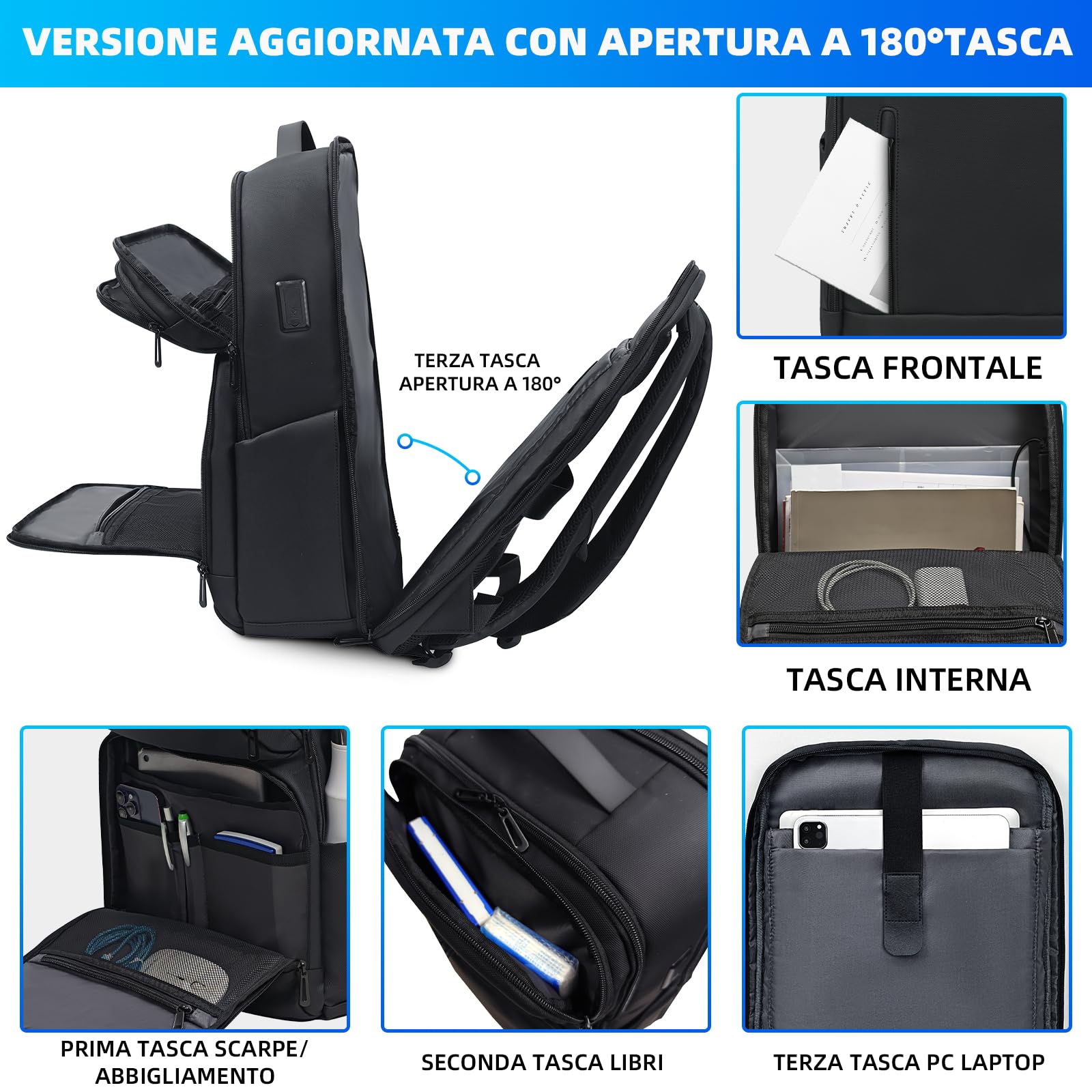 KINGSLONG Zaino per computer portatile da 17 pollici: zaino impermeabile per uomo/donna con porta USB per viaggiare