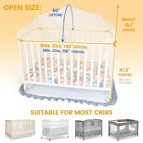 Miniatura 3 de Orzbow Red de seguridad para tienda de cuna, mosquitera cifrada para mantener al bebé dentro, funda para cuna con cremalleras bidireccionales,