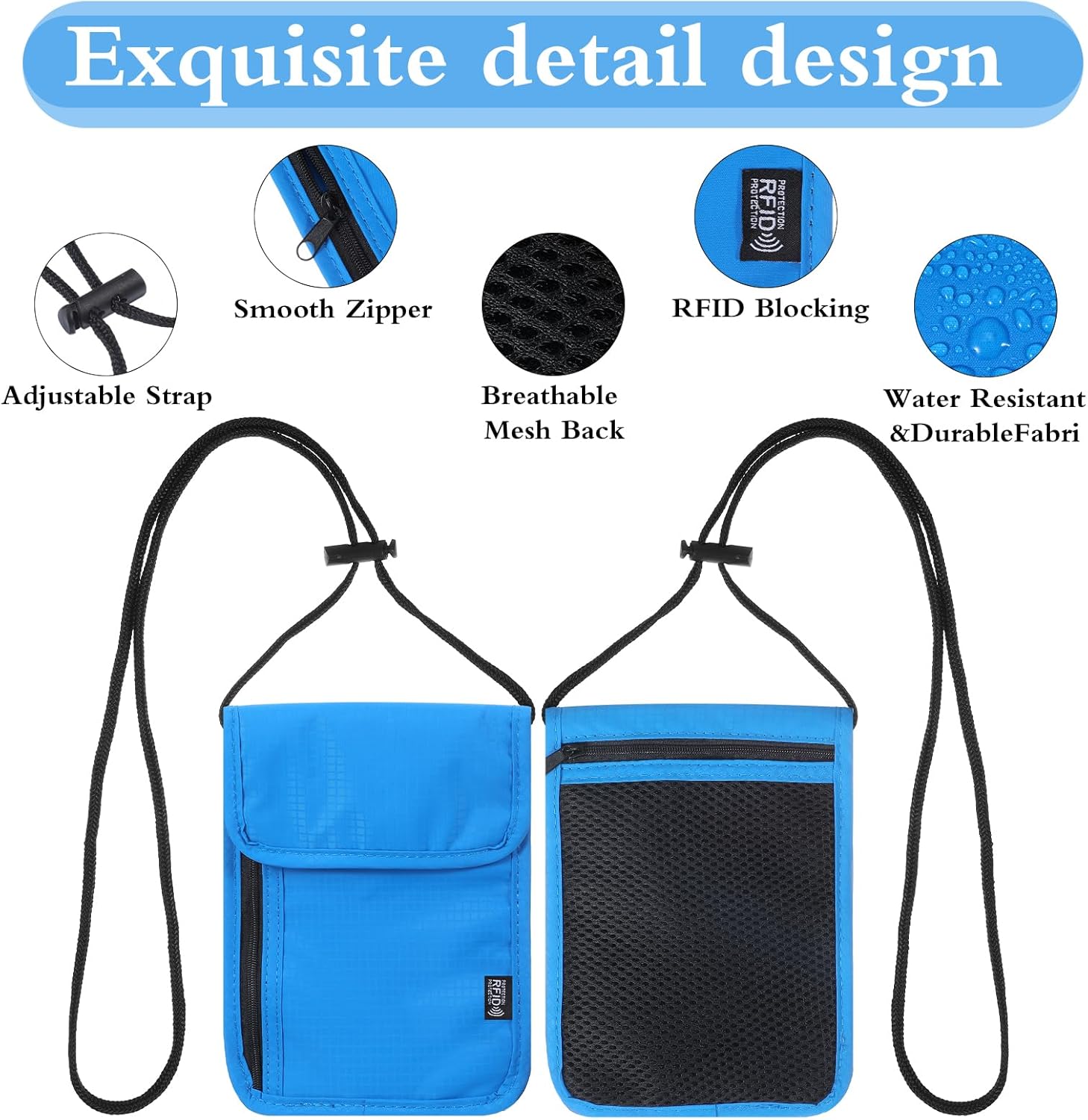 Neck Wallet and Passport Holder,7.87 X 5.51 In Waterproof Passport Holder Neck, Adjustable Shoulder Strap, Portable Passports Pouch, Used to Hold Passports, ID Cards, Cash, Mobile Phones - Image 3