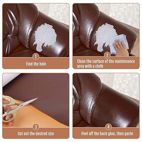 Miniatura 7 de Parche de reparación de cuero  Cinta de reparación de cuero autoadhesiva de 16 x 60 pulgadas, parche de piel sintética de reparación rápida para