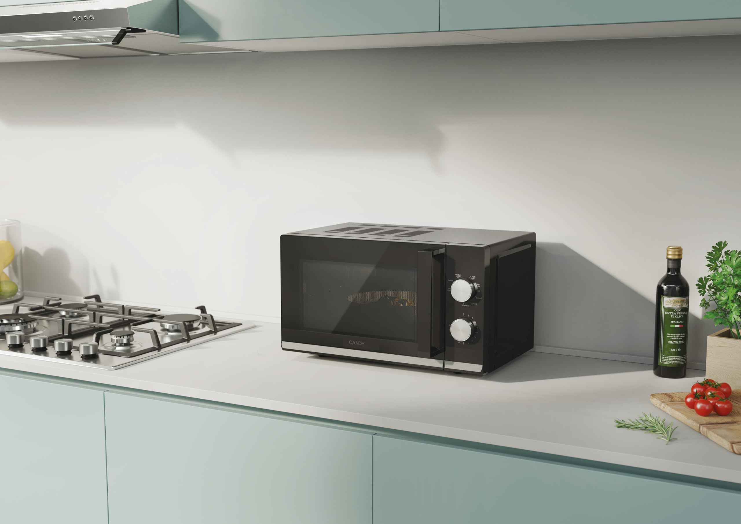 Candy Moderna Forno a Microonde con Grill, 20 Litri, 700W, 6 Livelli di Potenza, Funzione Defrost, Timer e Segnale di Fine Cottura, App hOn, Libera Installazione, 45,2 x 36 x 26,2 cm, Nero - CMG20TNMB