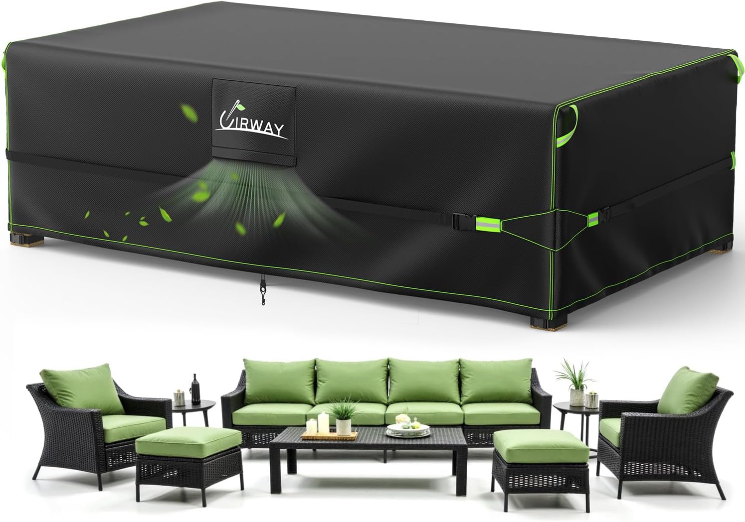 UIRWAY 600D Patio Furniture Covers-Upgraded 5 Layers Tough Oxford Fabric Waterproof Heavy Duty Outdoor Table Cover for Table and Sofas with Triple-Layer Windproof Design Fits 126" L × 63" W × 28" H