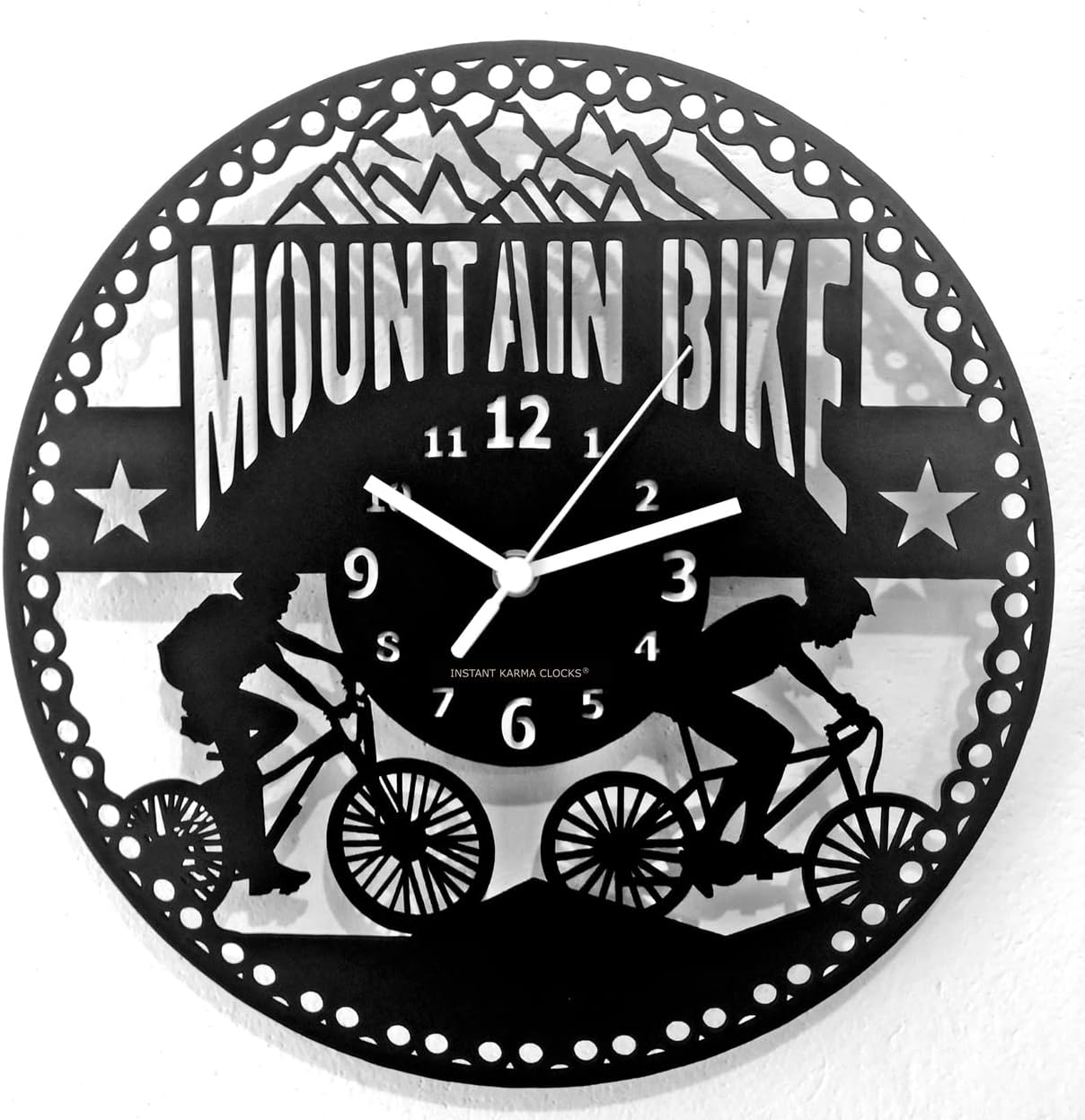 Wall Clock Mountain Bike Cycling Bicycle Hiking Tour, HDF Wood Coated Finish Black Color