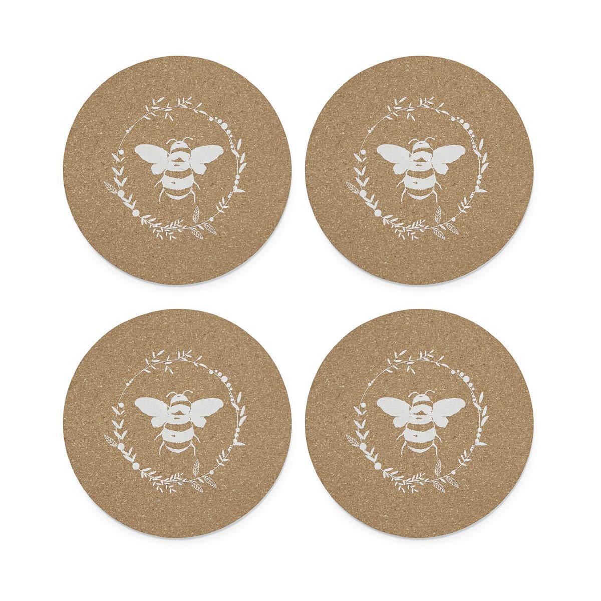 Cooksmart Natural Cork Bee Placemats Dinner Mats Round 25cm Pack Of 4