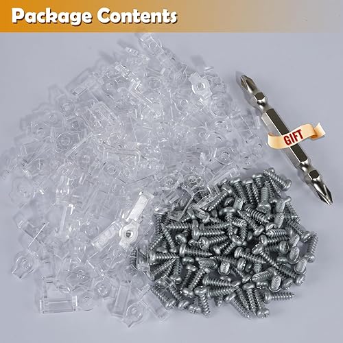 Miniatura 26 de soportes de montaje para tiras de luces, ganchos de fijación lateral, 100 unidades, incluye 100 tornillos, Transparente