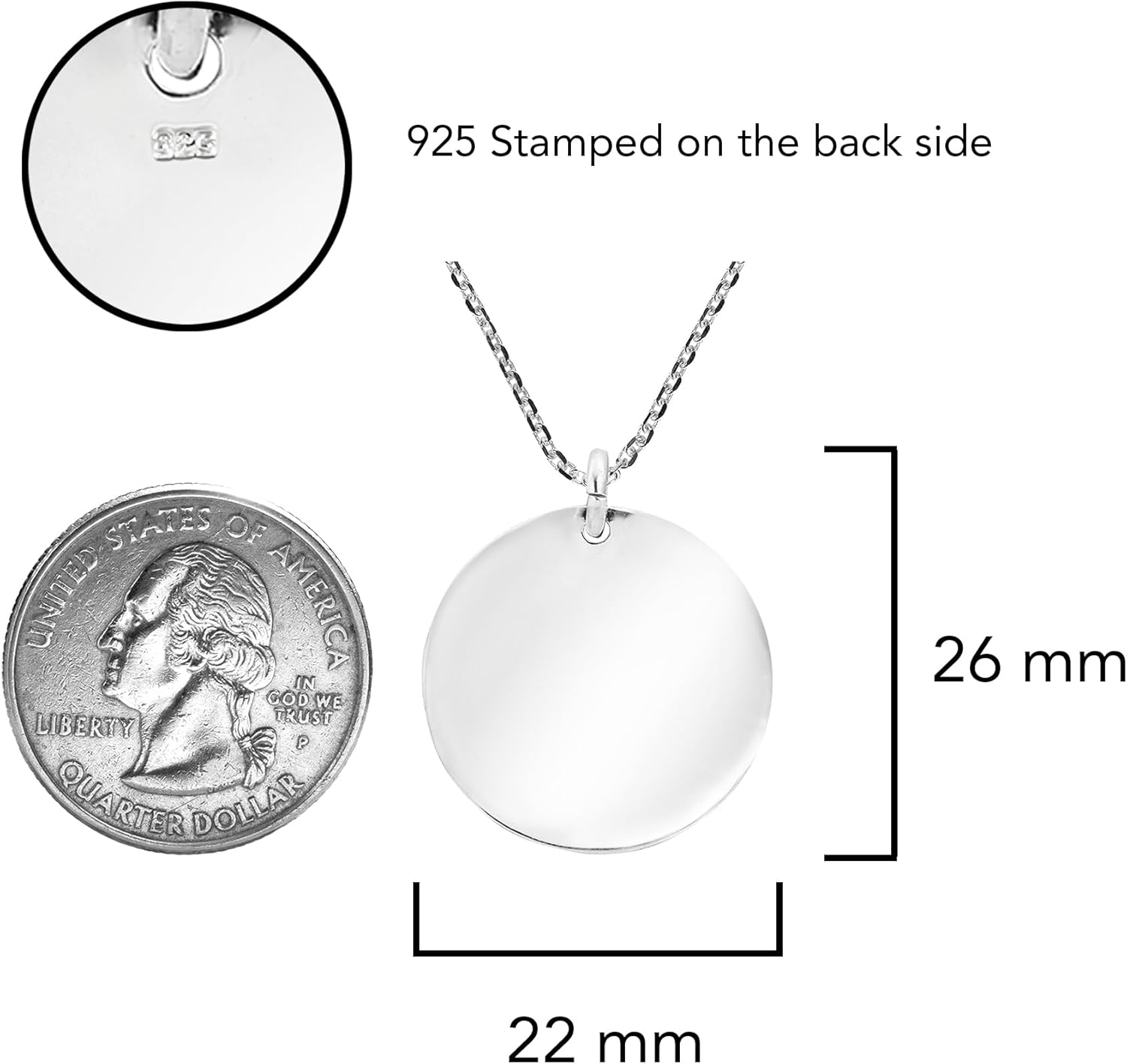 AeraVida 22mm .925 Sterling Silver Round Engravable Necklace | Customizable Silver Necklace for Women and Men | Sterling Silver Personalized Jewelry - Image 4