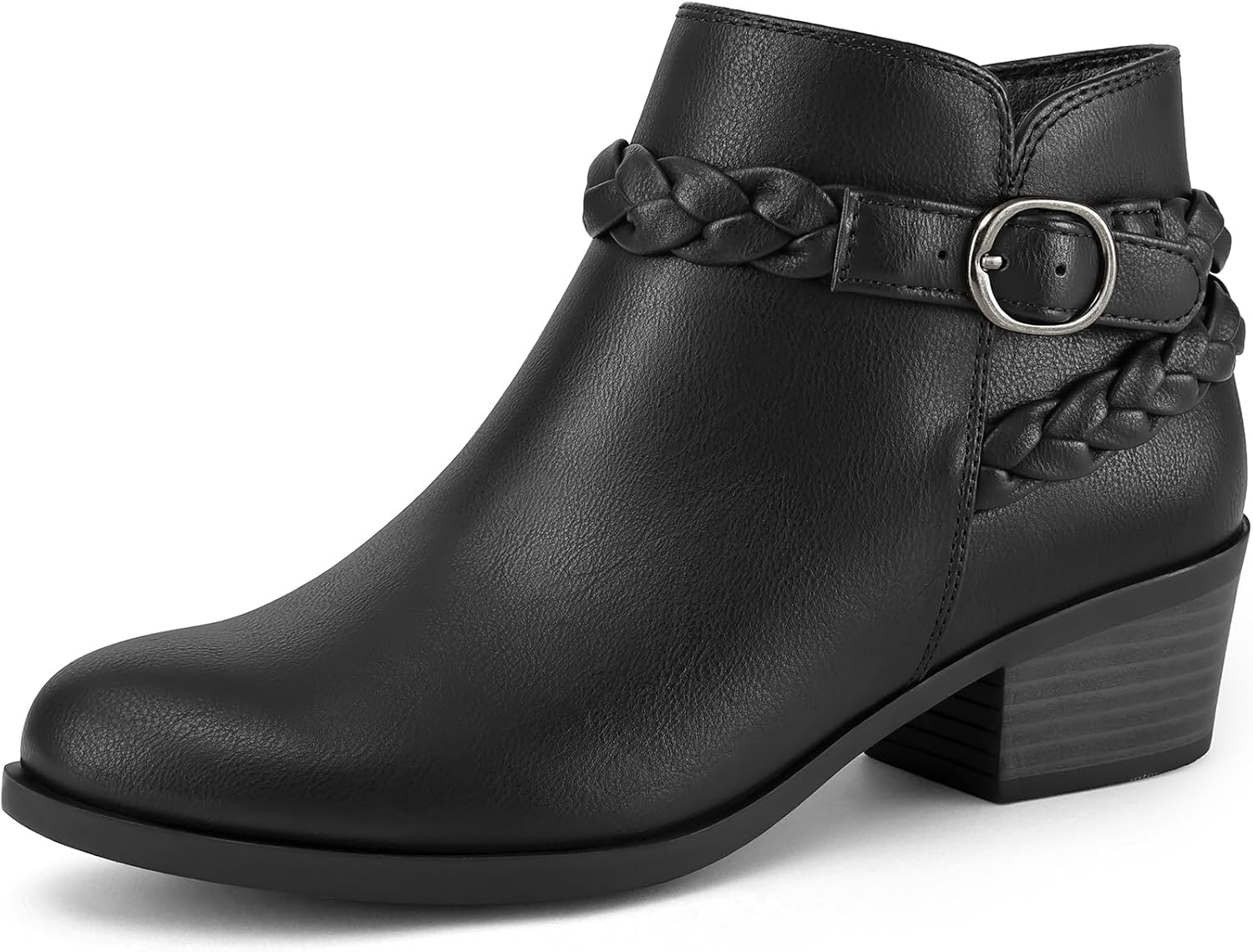 mysoft Women's Ankle Boots Low Chunky Heel Round Toe Wide Width Short Booties Side Zipper