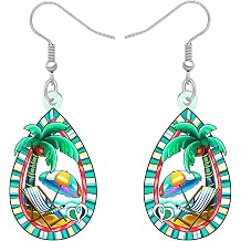DUOWEI Acrylic Tropical Teardrop Dangle Earrings Beach Gifts for Beach Lovers Women, Hawaiian Palm Tree Statement Beachy Themed Jewelry for Vacation Accessories
