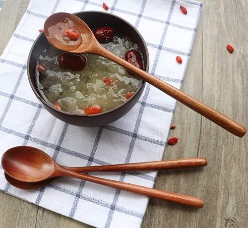 Miniatura 2 de Cucharas de madera, 6 cucharas de sopa de madera de 9 pulgadas para comer, mezclar, agitar, cuchara de mango largo con utensilio de cocina de estilo