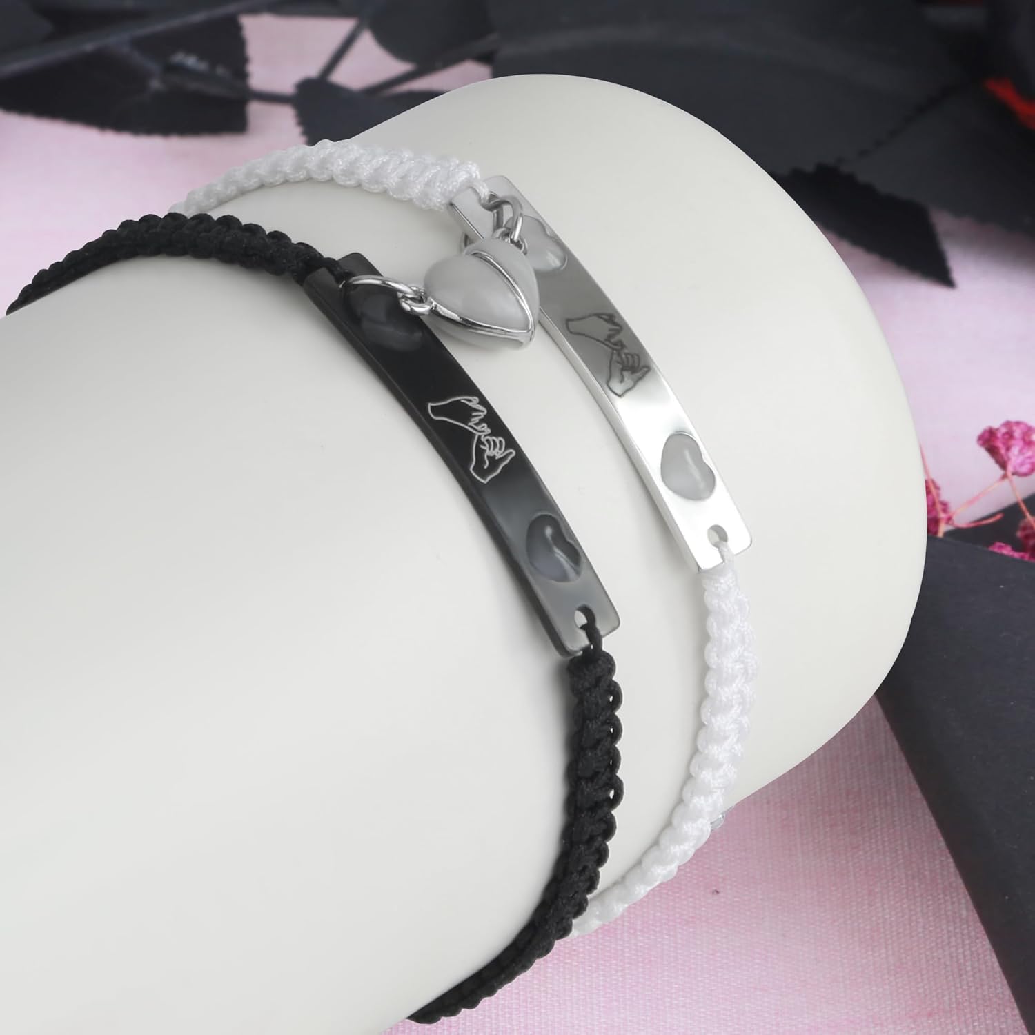 Matching Bracelets for Couples : Long Distance Relationship Gifts Stainless Steel Bracelets for Women Men His Hers Bracelets Set for Bf gf Husband Wife Friends Anniversary Promise Gift Adjustable - Image 2