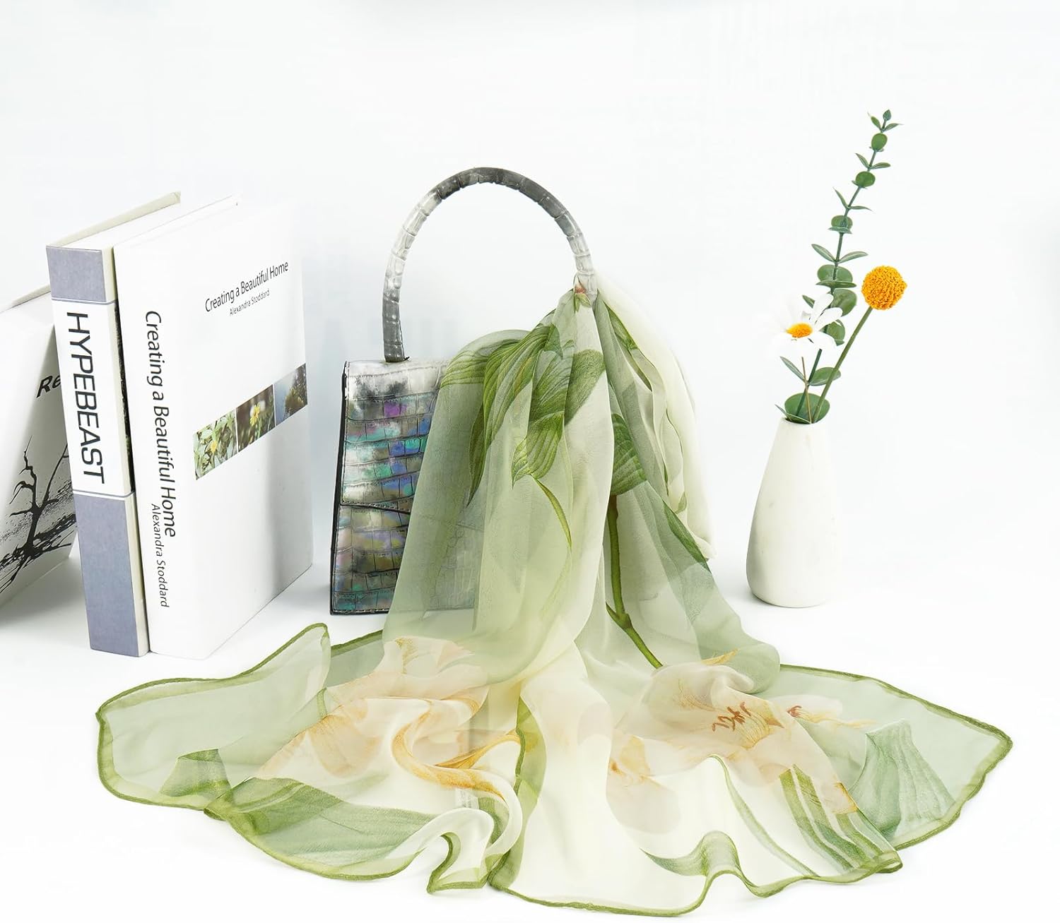 E-Clover Herebuy - Unique Women's Floral Scarves: Chiffon Flowers & Birds Printed Scarf - Image 4