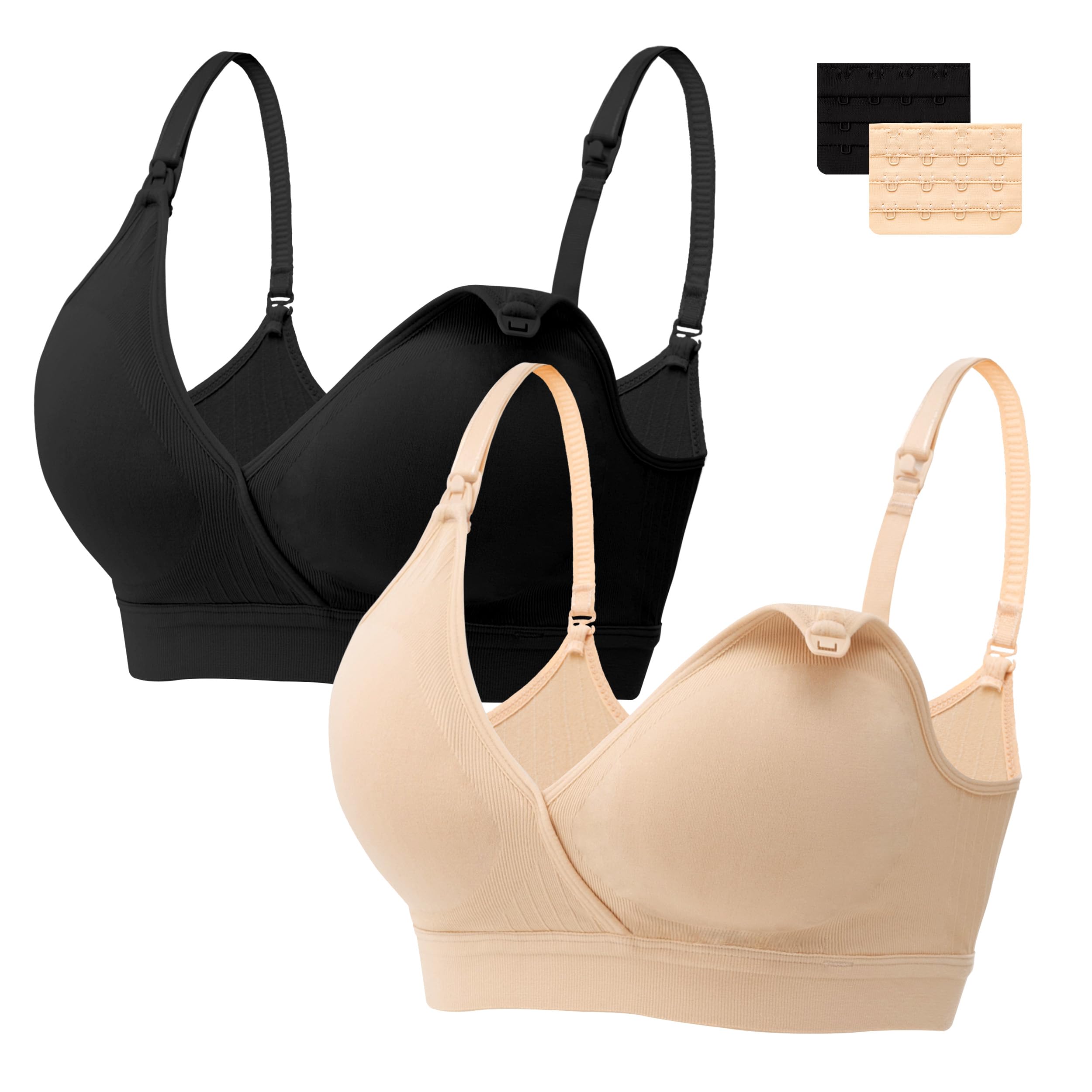 HBselect Sujetador de Lactancia de Maternidad de 2 Piezas Sujetador de Lactancia Sin Costuras con Extensiones de Sujetador Adicionales Lactancia Y SueñO Sin Aros para Mujeres — view 13