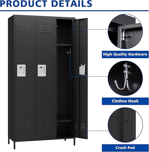 Miniatura 8 de Armario metálico de 6 puertas para empleados, armario de almacenamiento, armario escolar, hospital, gimnasio, casillero requiere montaje (negro