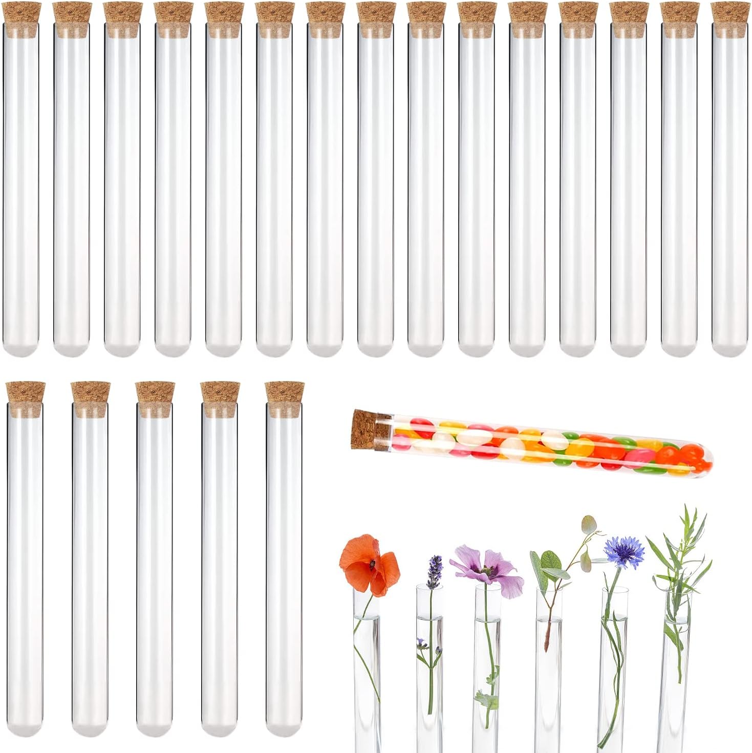 Tuuters Set van 25 reageerbuizen met kurk, reageerbuizen met platte bodem (100 x 20 mm Tuuters Set van 25 reageerbuizen met kurk, reageerbuizen met platte bodem (100 x 20 mm