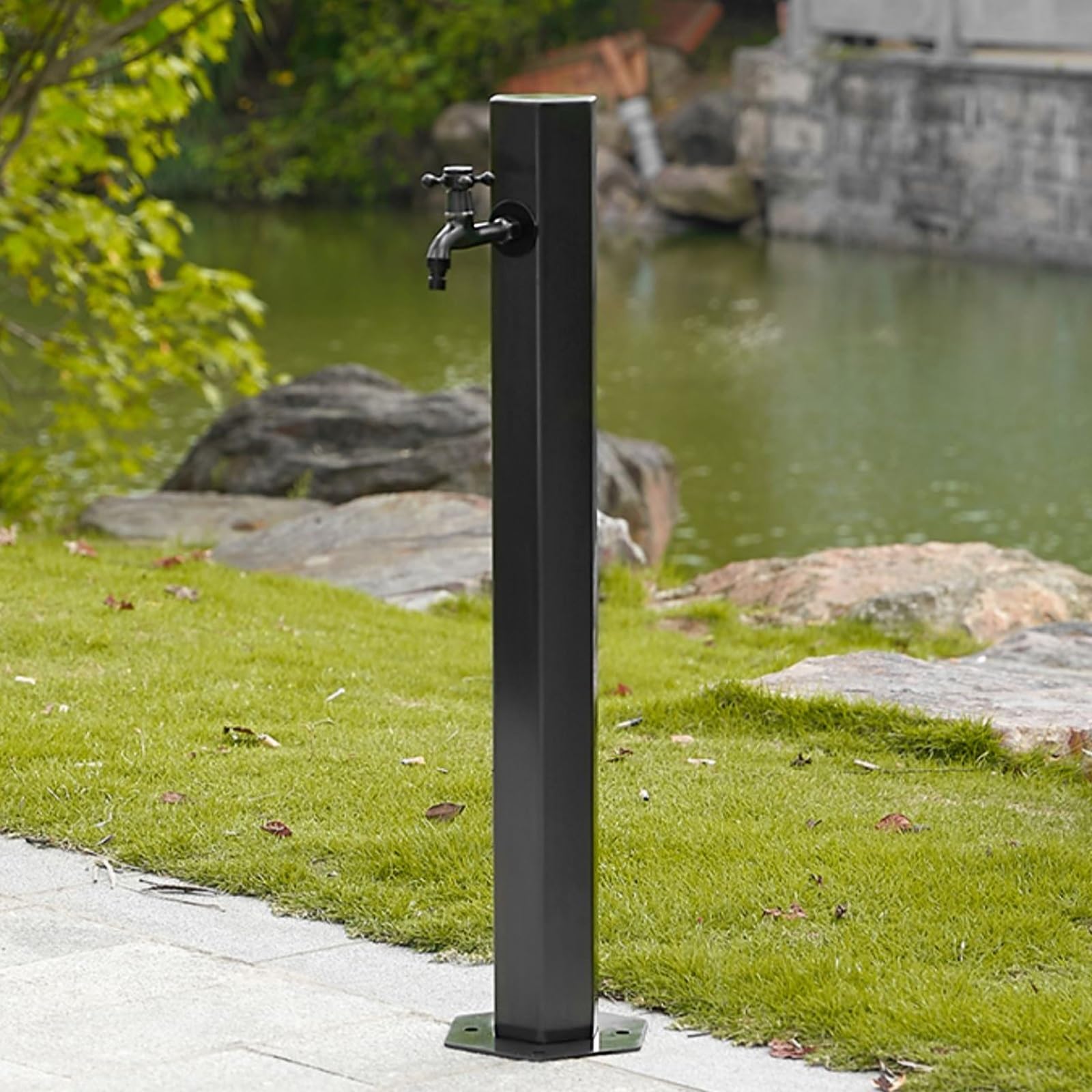 Stainless Steel Vertical Garden Fountain, Outdoor Floor-Mounted Water Column, Durable Irrigation Fixture with Faucet, Decorative Water Pipe for Gardens (Black A)