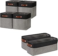 Vista 1 de DULLEMELO Paquete de 2 cestas plegables estrechas de 15 x 6 x 5.5 pulgadas + 4 cestas cubicas de 13 x 13 x 13 pulgadas (negro y gris)