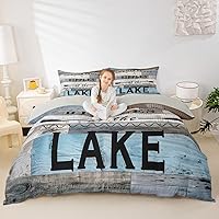Vista 2 de Funda de edredón con temática de lago, tamaño Queen, funda de edredón rústica con 2 fundas de almohada para adolescentes y adultos, juego de ropa