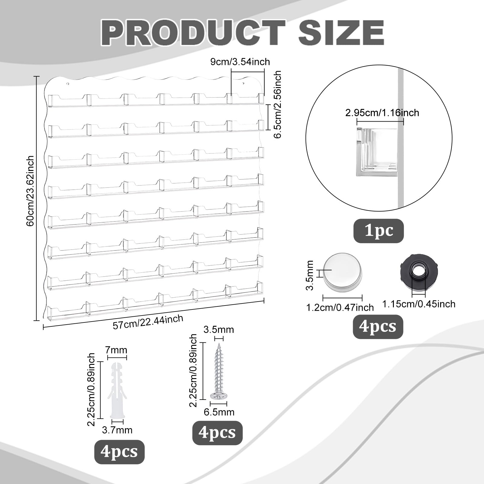 Expositor de pared de acrílico con 1 bolsillos (48 piezas) para tarjetas de visita, colgante de 9 x 6,5 cm, expositor de almacenamiento preperforado para comercialización en casa en la