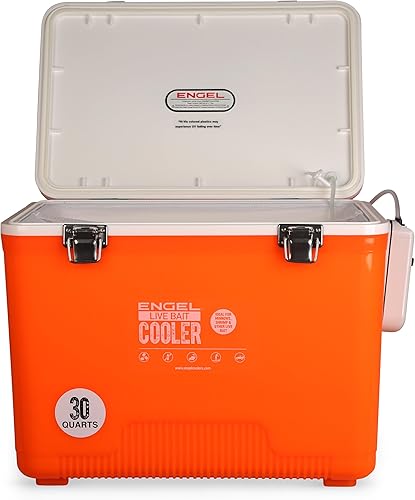 Miniatura 38 de ENGEL Caja seca aislada portátil para pesca con cebo vivo, enfriador hermético duro con bomba de aireador de velocidad de agua y red de tracción