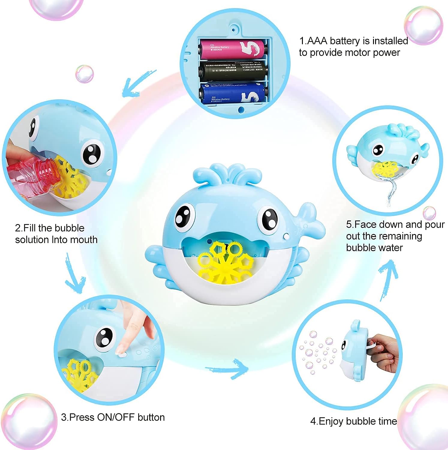 whale bubble bath toy with bubble maker feature for kids