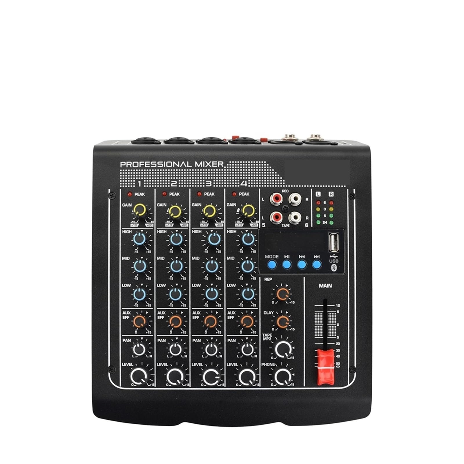 Mikser dźwięku, 4 Mono 1 Stereo 6 Kanałów USB Odtwarzanie Nagrywanie DJ Impreza Szkoła Spotkanie Kościół Rodzina Mikser Audio