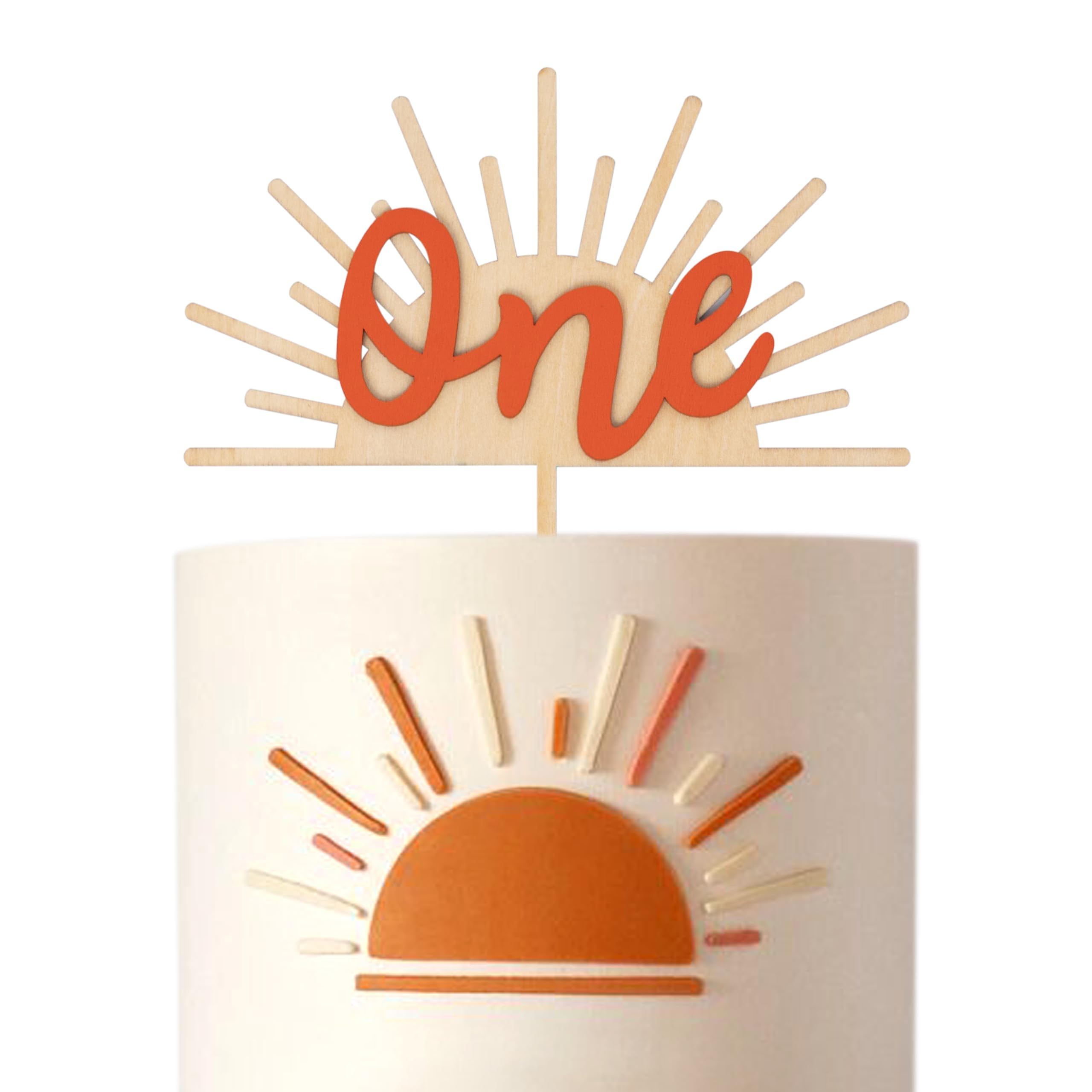 Wooden Boho Sun Cake Topper - Sun One Cake Topper 1st Birthday Cake Decorations,You Are My Sunshine Baby Shower,Sun Party Cake Decor for Boys Girls Party (sunshine cake topper red)