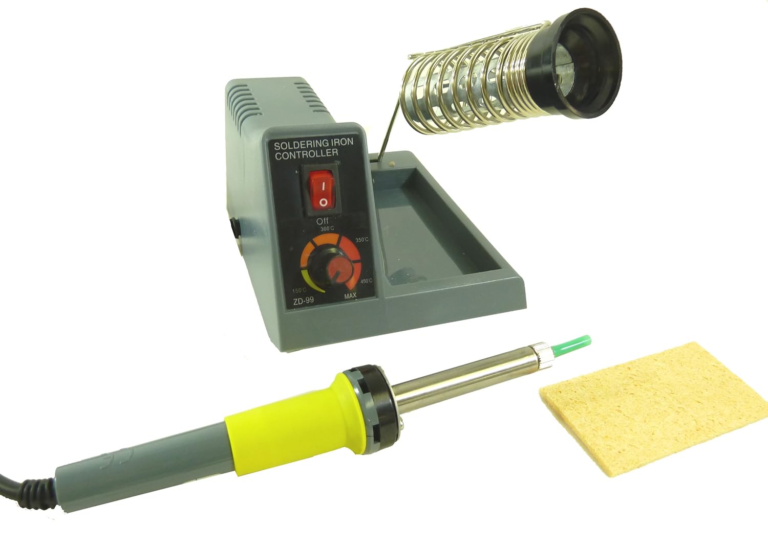 Electronix Express Temperature Adjustable Soldering Station, 5 to 40 Watt, Includes Iron with 1.5mm Pointed Tip and Cleaning Sponge